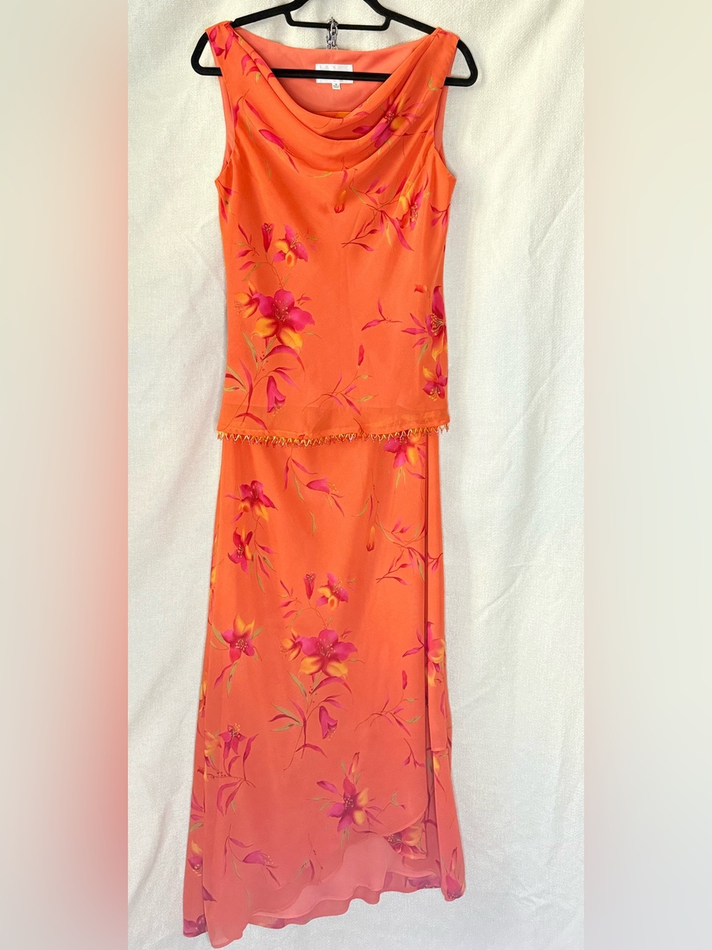 Studio I Orange Floral Cowl-Neck 2 piece Dress sz 10 EUC